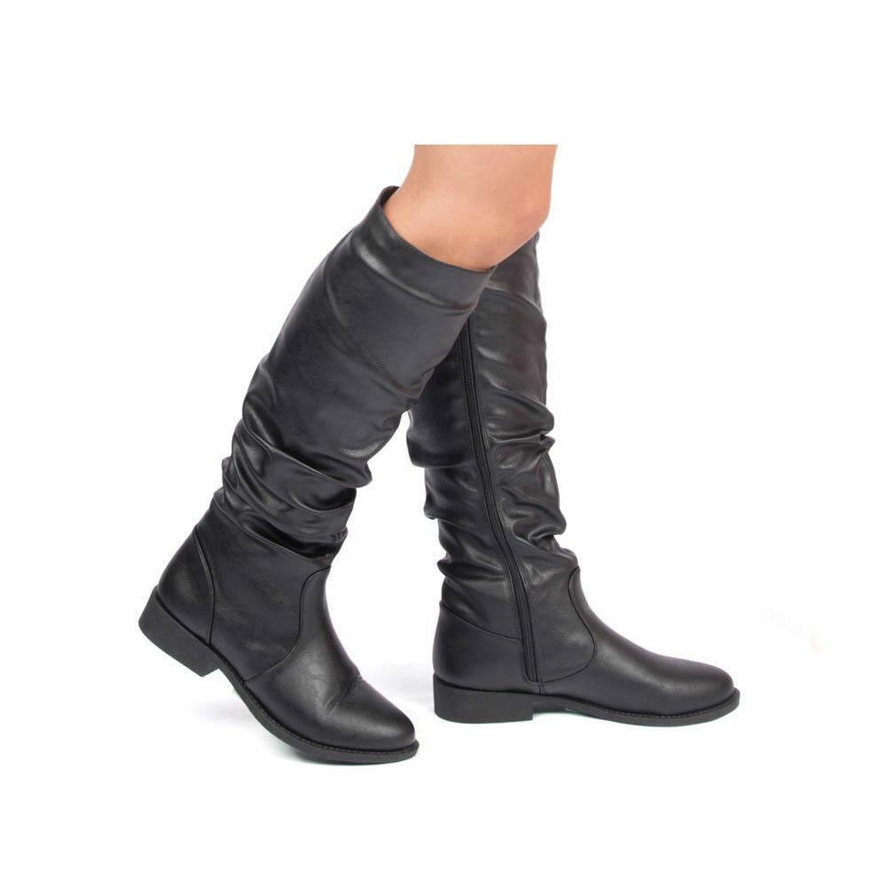 New in Box QUPID Ruched Knee High Boots 1.25" Block Heel Side Zip ZION-04BX 6